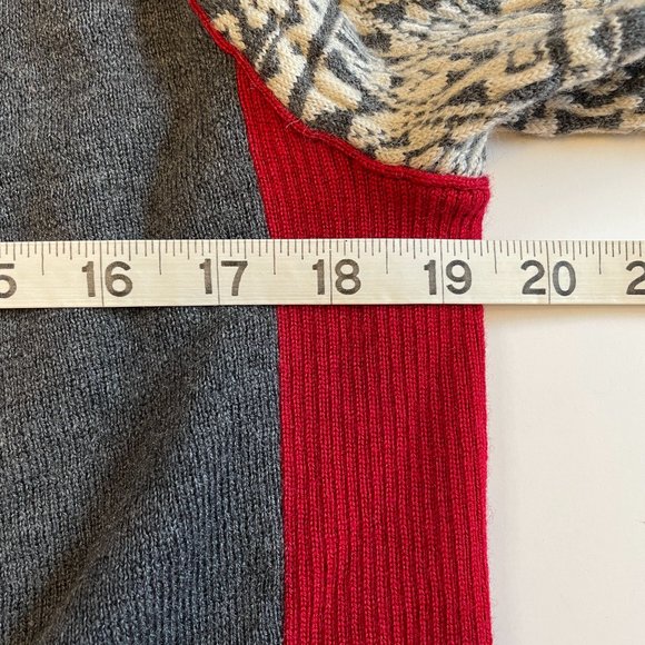 Eddie Bauer 100% Merino Sweater Gray/Red Full Zip Fair Isle Mock Neck Ski - Picture 10 of 13